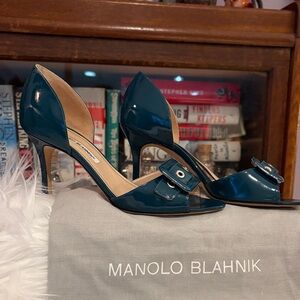 Manolo Blahnik Dark Teal Patent Heels
